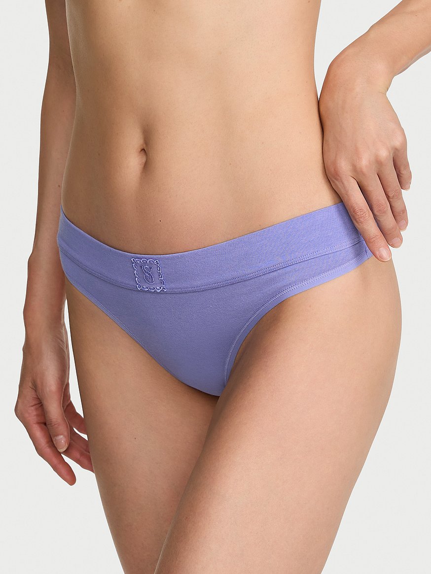 Buy Logo Cotton Lace Patch Thong Panty, Periwinkle - Order Panties