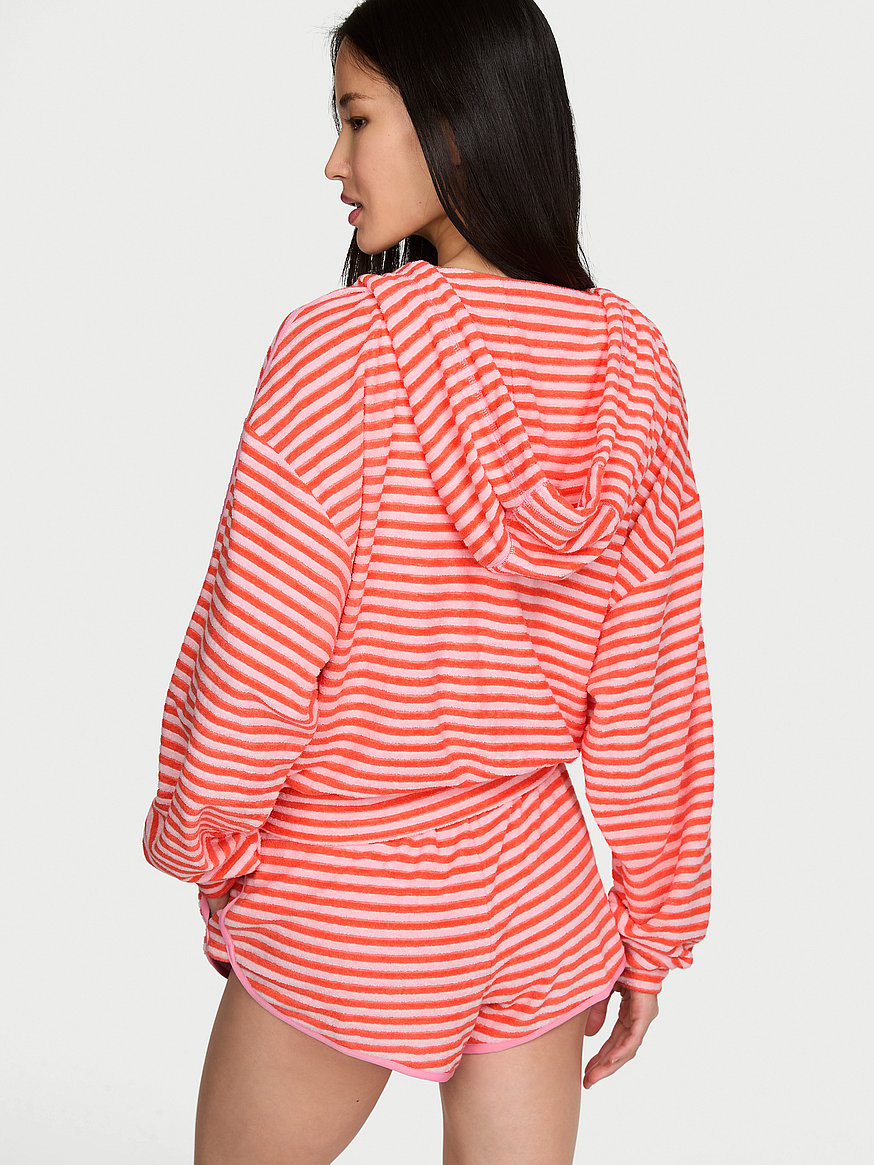 Buy Micro Terry Full-Zip Hoodie, Crazin Coral Stripe - Order