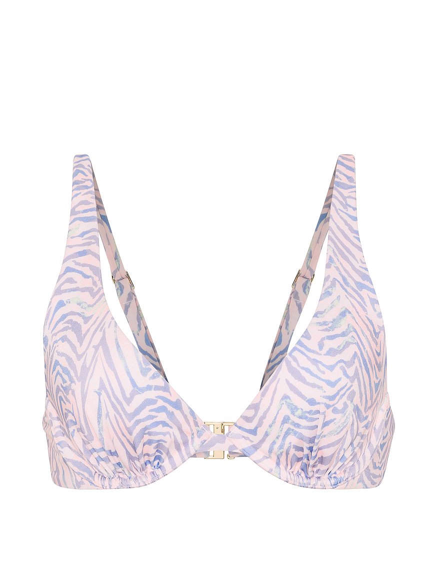 Buy Lightly Lined Plunge Bikini Top, Soft Pink Zebra - Order