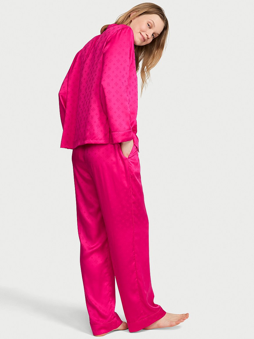 Buy Signature Satin Long Pajama Set, Pop Pink - Order Pajamas Sets