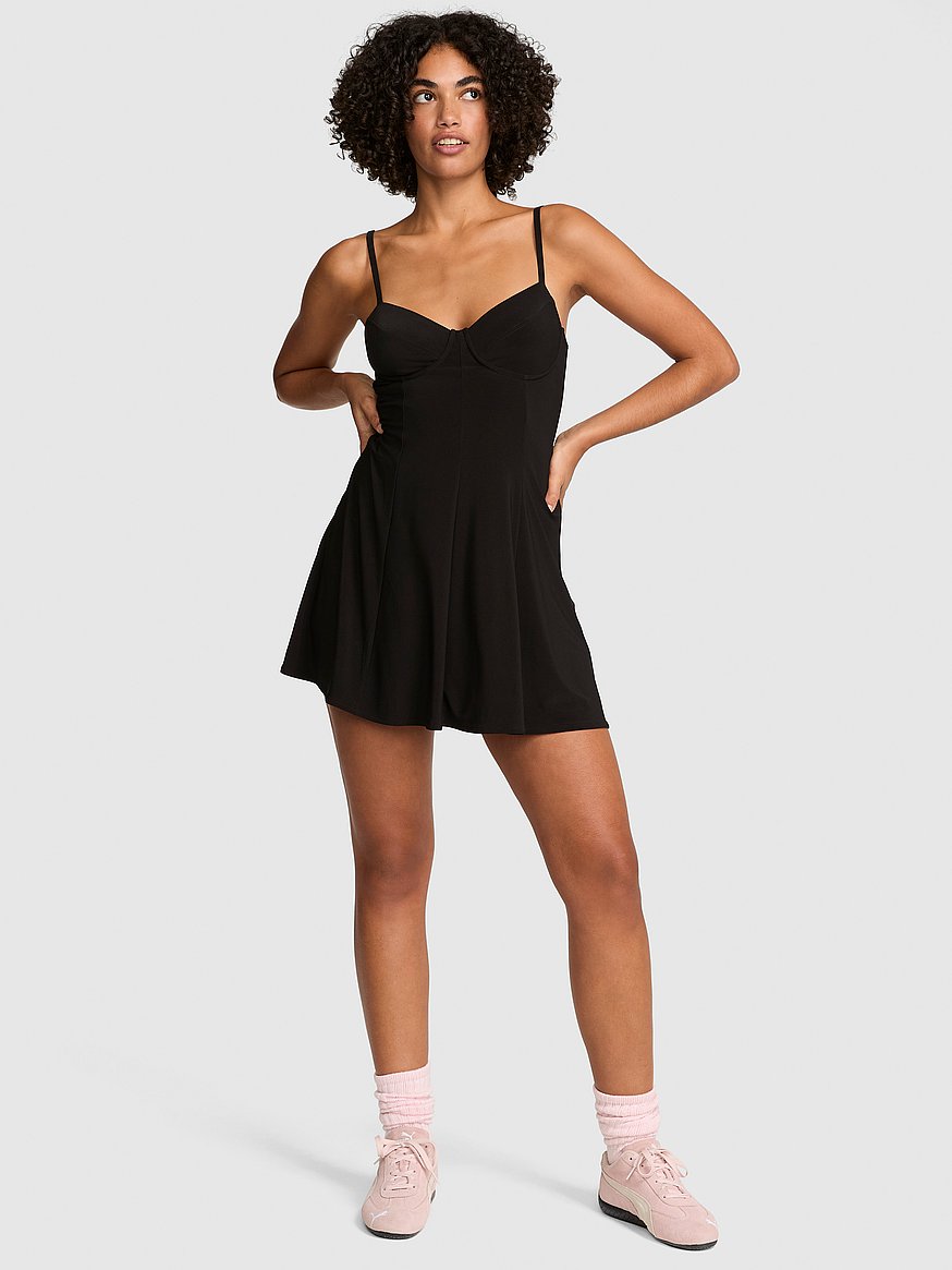Pink Stretchy Knit Corset Mini Dress - Black Pink Stretchy Knit Corset Mini Dress - Black