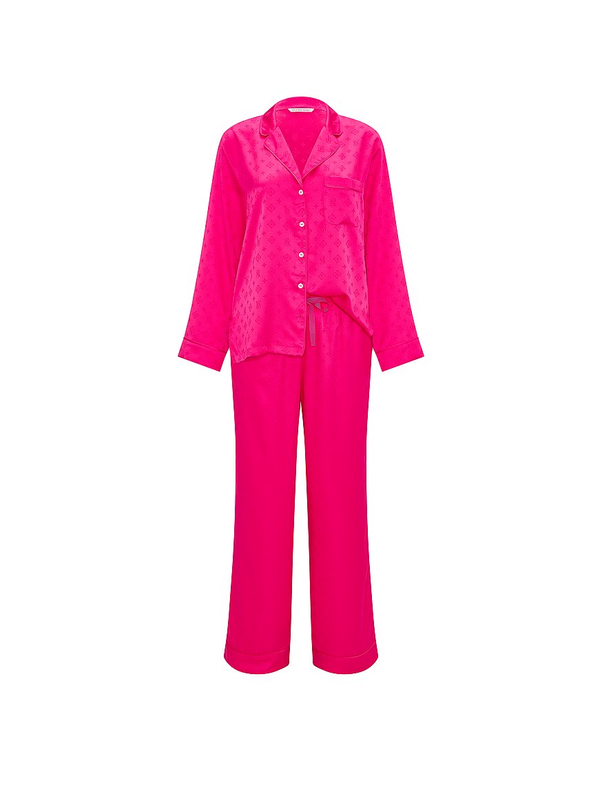 Buy Signature Satin Long Pajama Set, Pop Pink - Order Pajamas Sets