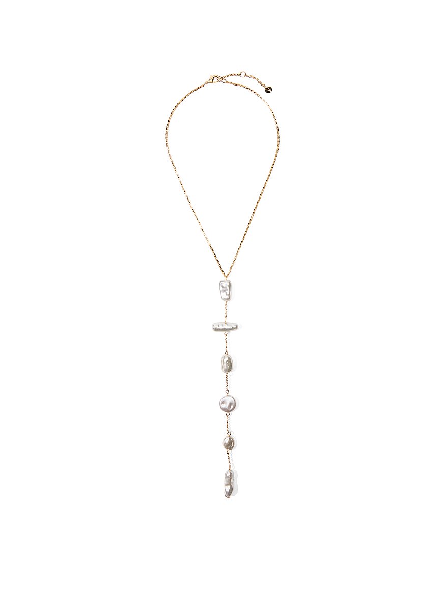 Buy Faux Pearl Drop Necklace, Shiny Gold - Order Jewelry online