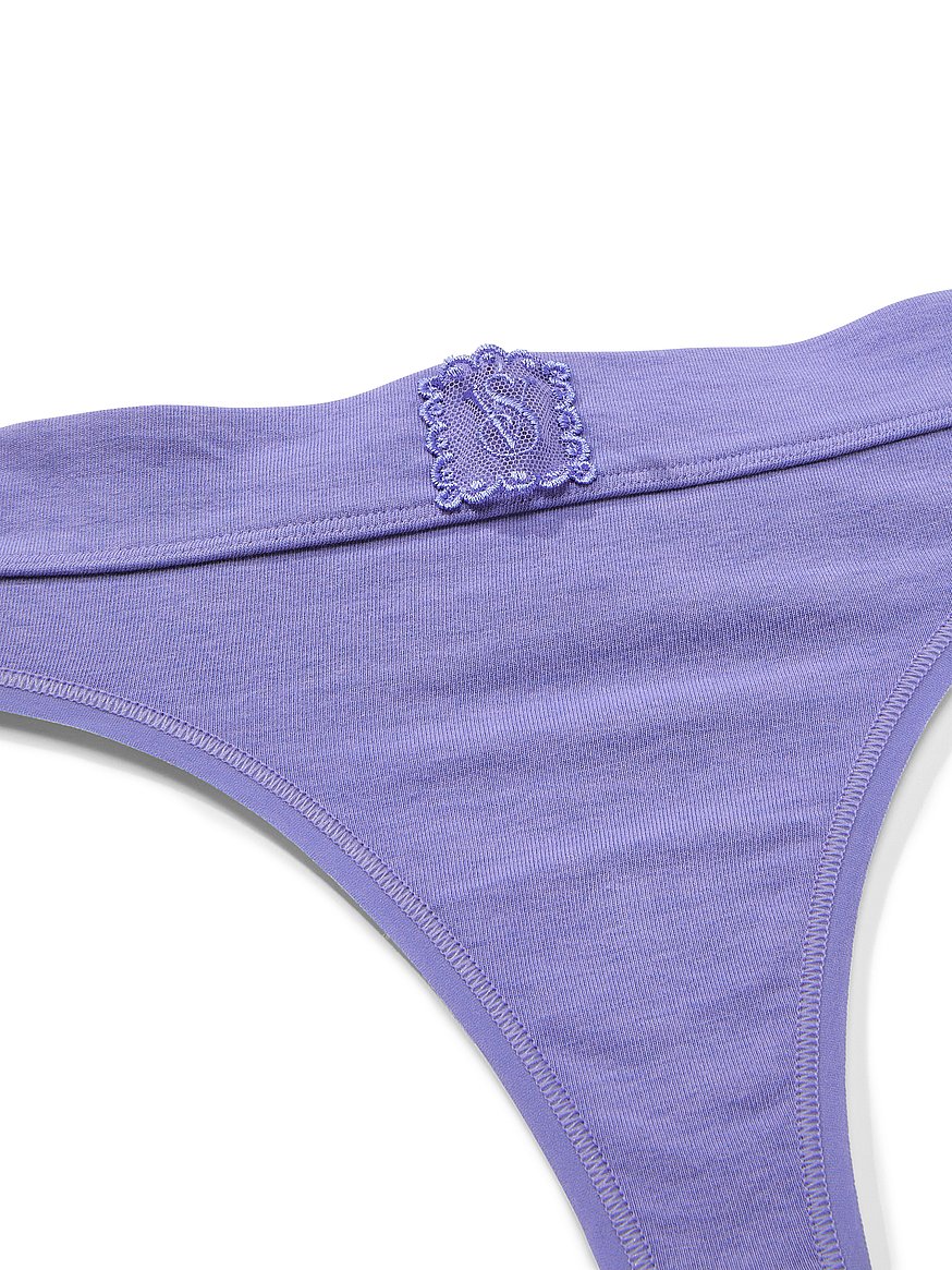 Buy Logo Cotton Lace Patch Thong Panty, Periwinkle - Order Panties