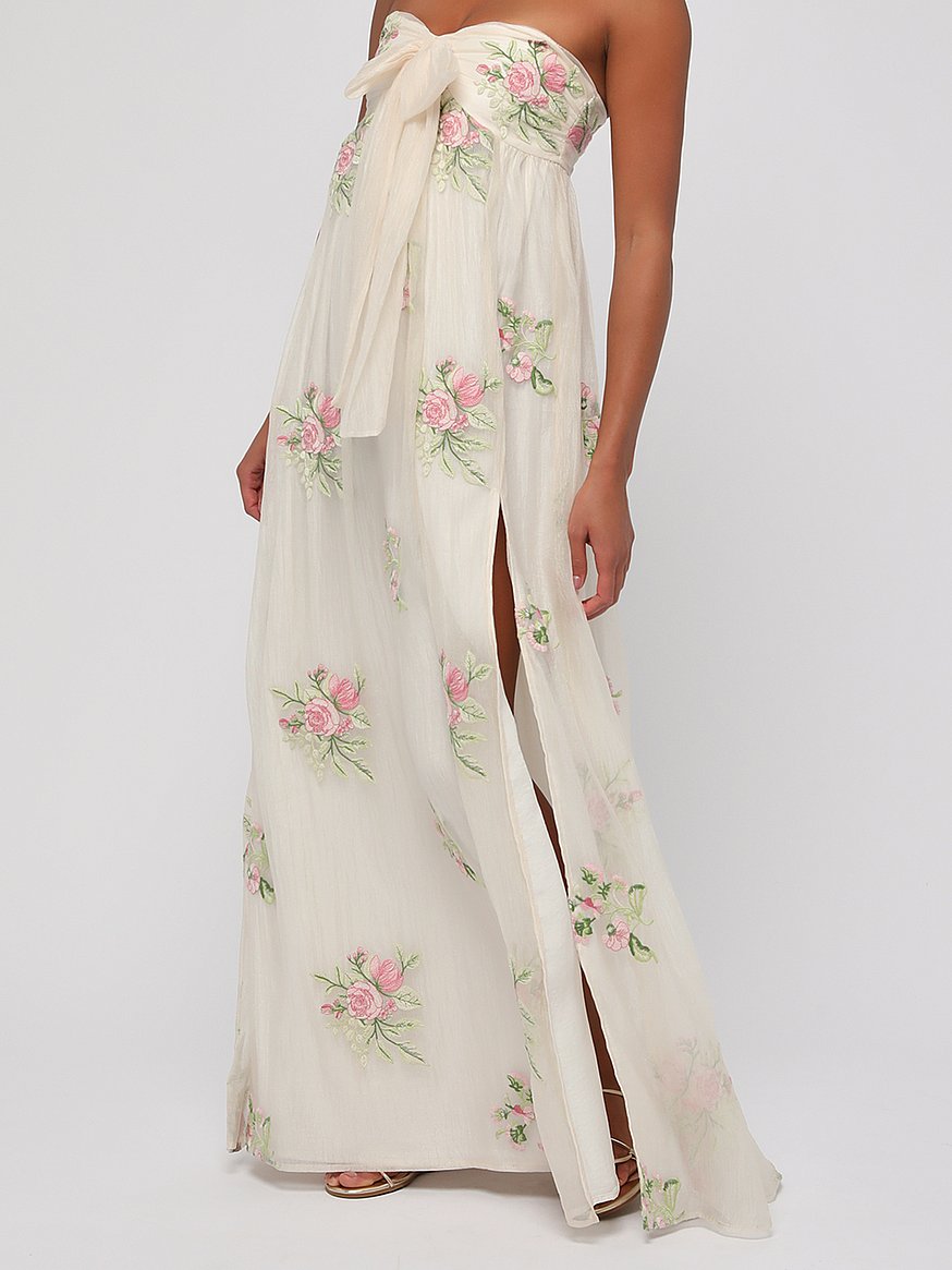 Lulus Women's Fiona Floral Embroidery Strapless Dress - Natural - Maxi Dresses