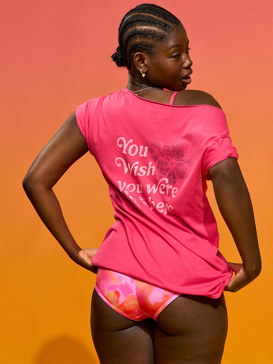 Buy Campus Cotton™ Off-The-Shoulder Tee, Candy Pink - Order Tops
