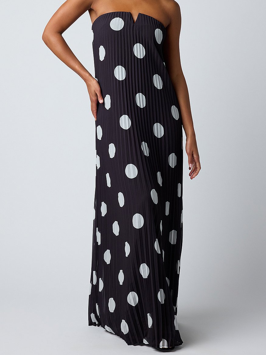 Victoria's Secret Strapless Pleated Maxi Dress With Polka Dots - Black