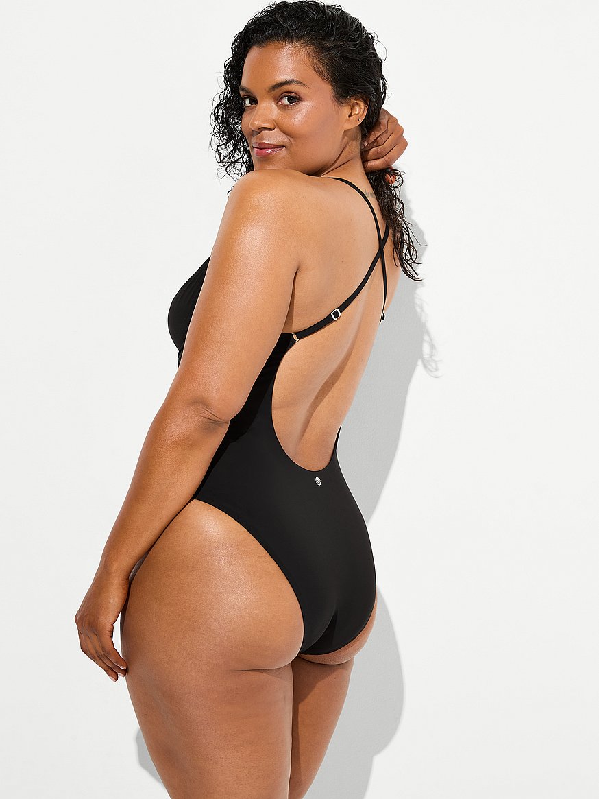 Buy V-Wire Plunge Cheeky One-Piece Swimsuit, Pure Black - Order