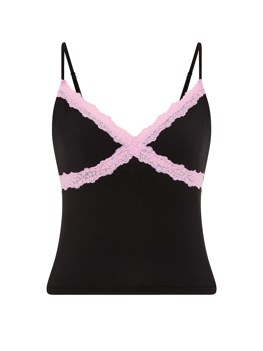 Buy 24/7 Lounge Modal Lace-Trim Cami, Black - Order Pajama Tops