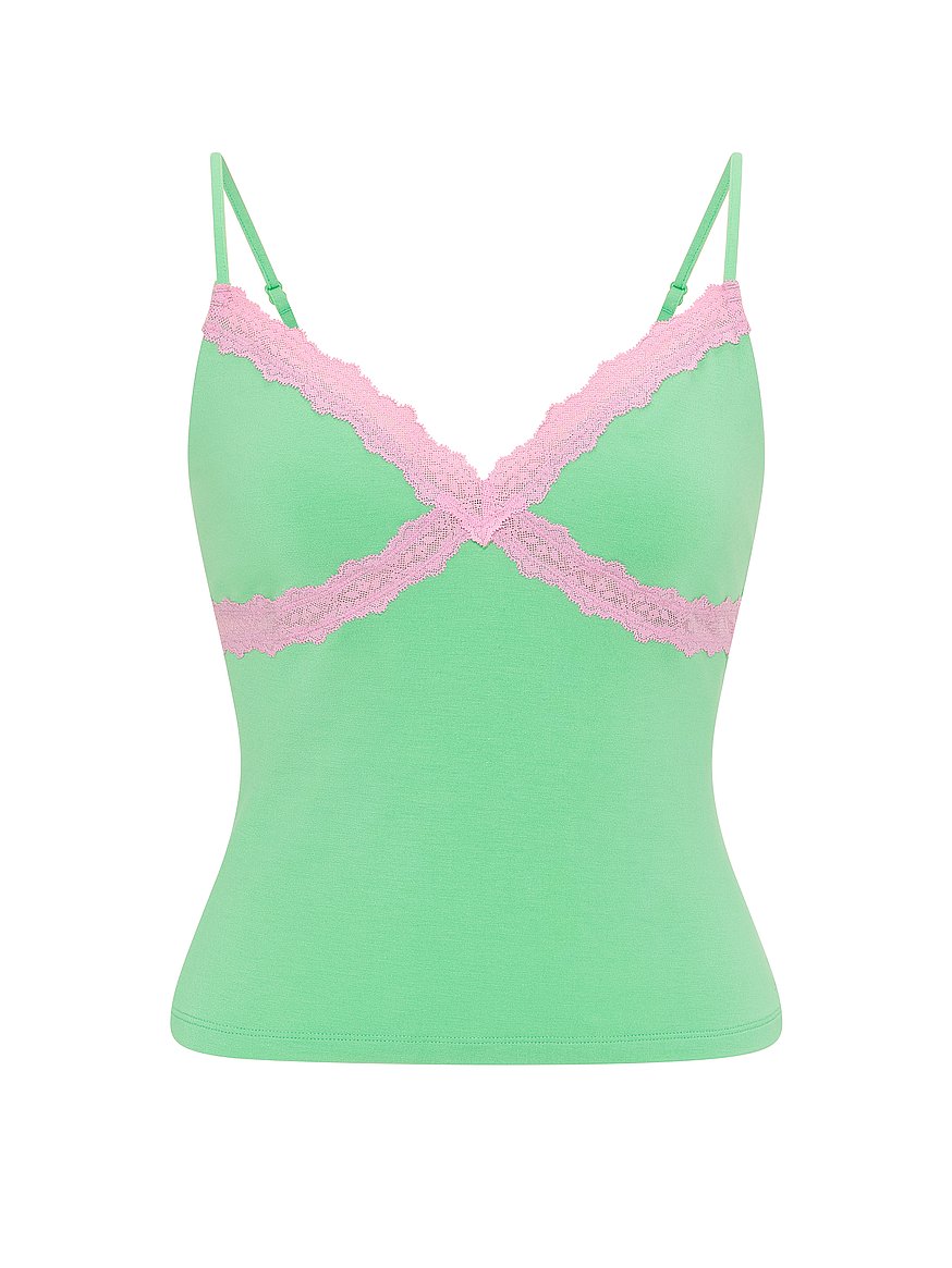 Buy 24/7 Lounge Modal Lace-Trim Cami, Graphic Green - Order Pajama
