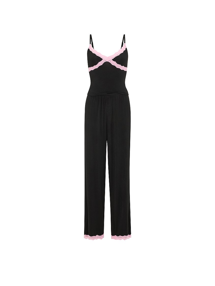 Buy 24/7 Lounge Modal Lace-Trim Cami & Pants Pajama Set, Black
