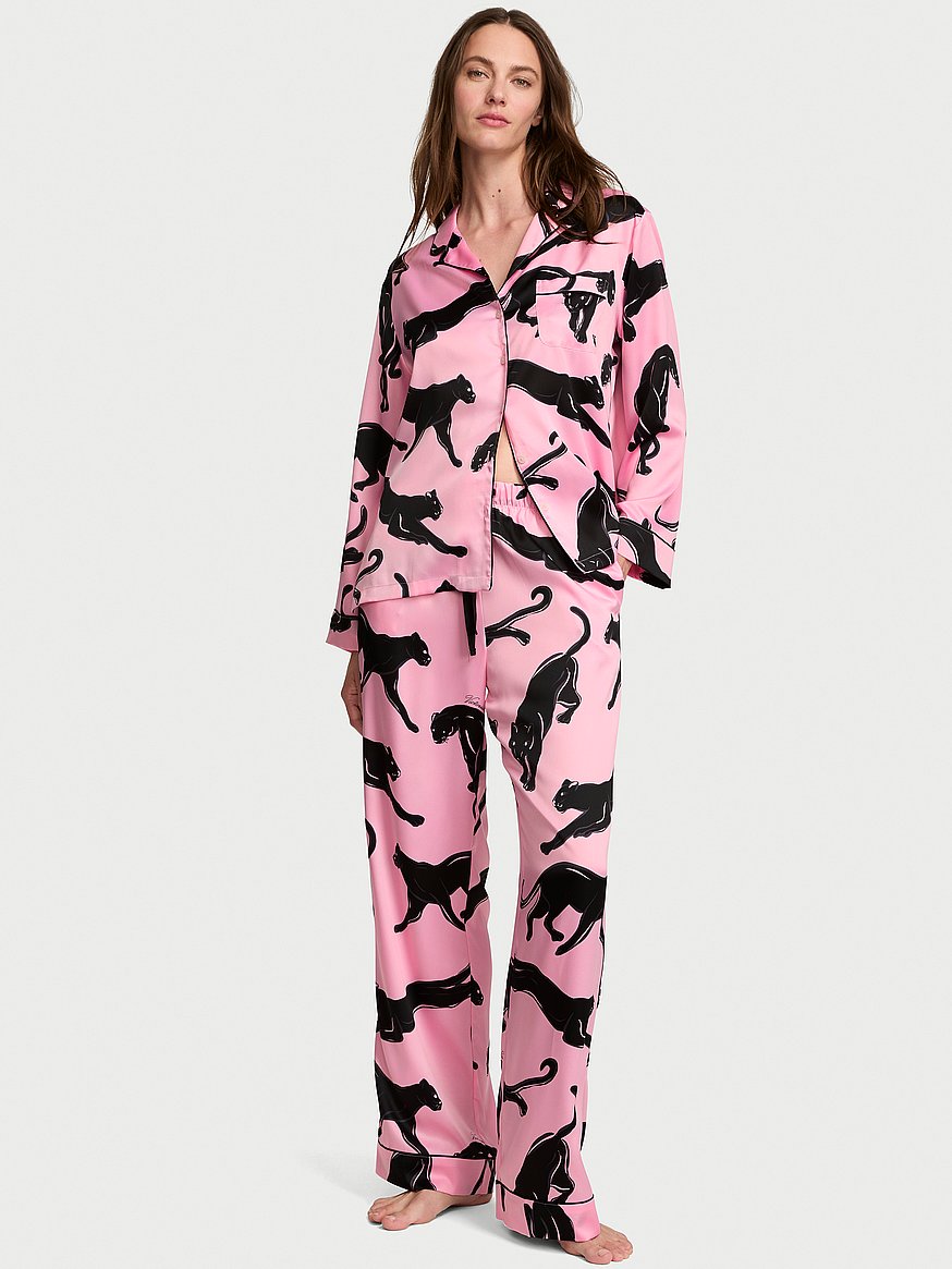 Buy Signature Satin Long Pajama Set, Victoria Pink Panthers