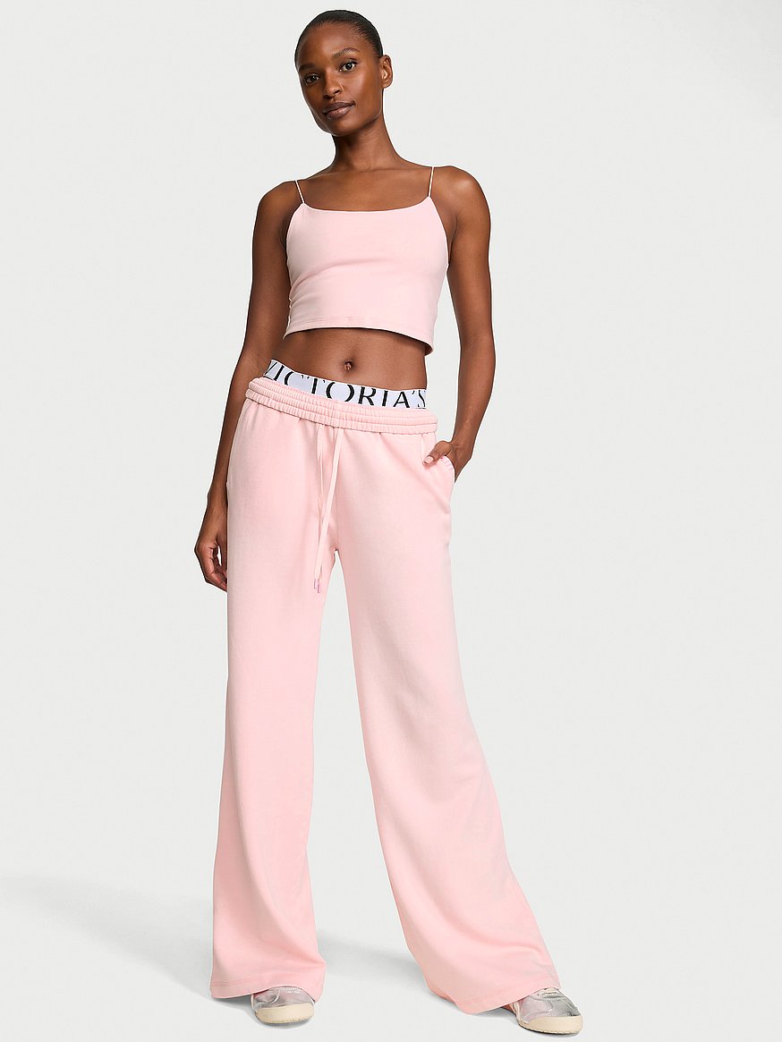 Buy Iconic Fleece Wide-Leg Sweatpant, Pink - Order Bottoms online
