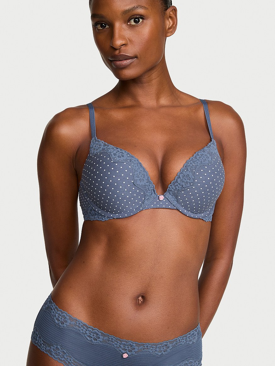 Buy Bombshell Add-2-Cups Cotton Lace-Trim Push-Up Bra, Bluestream