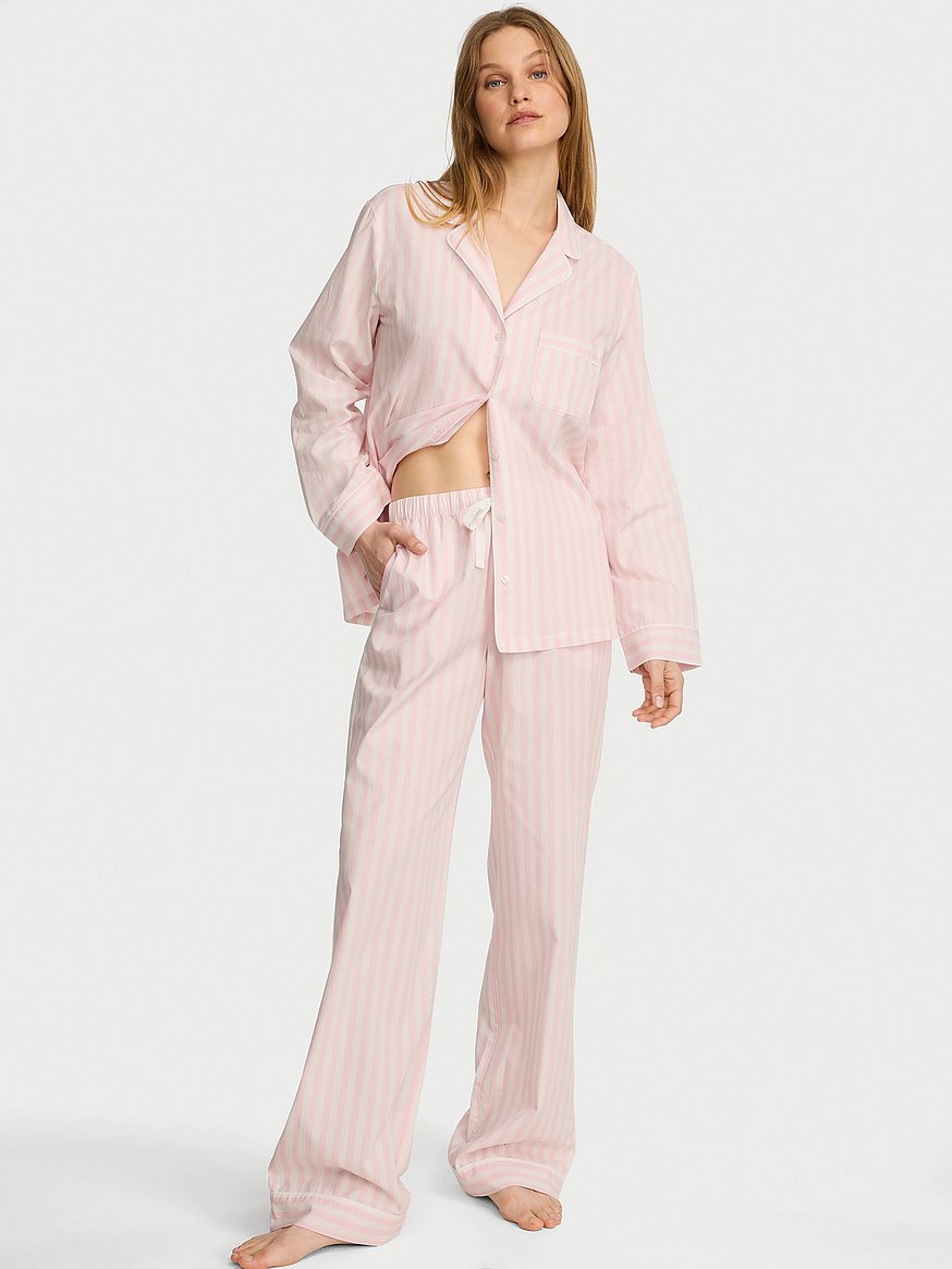 Buy Heritage Cotton Long Pajama Set, Iconic Pink Stripes - Order