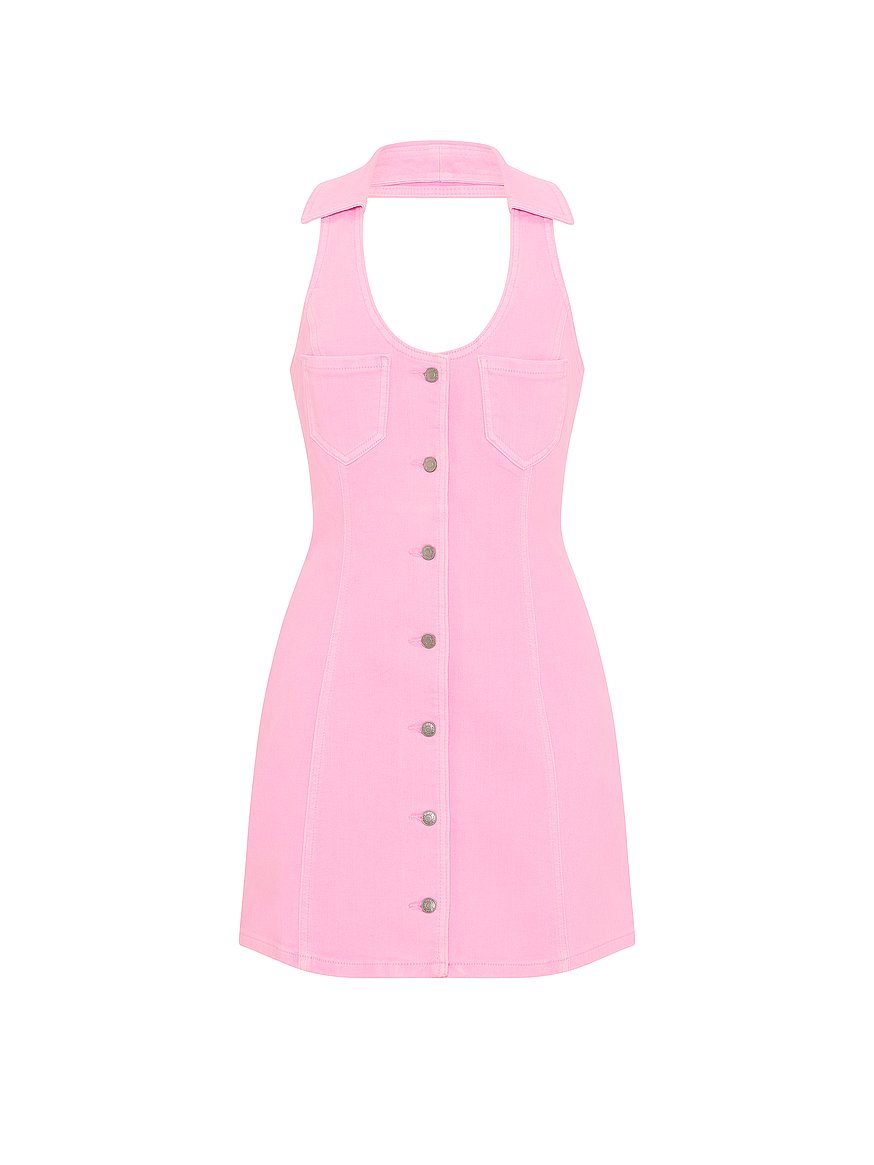 elle denim dress Pink Denim Halter Mini Dress