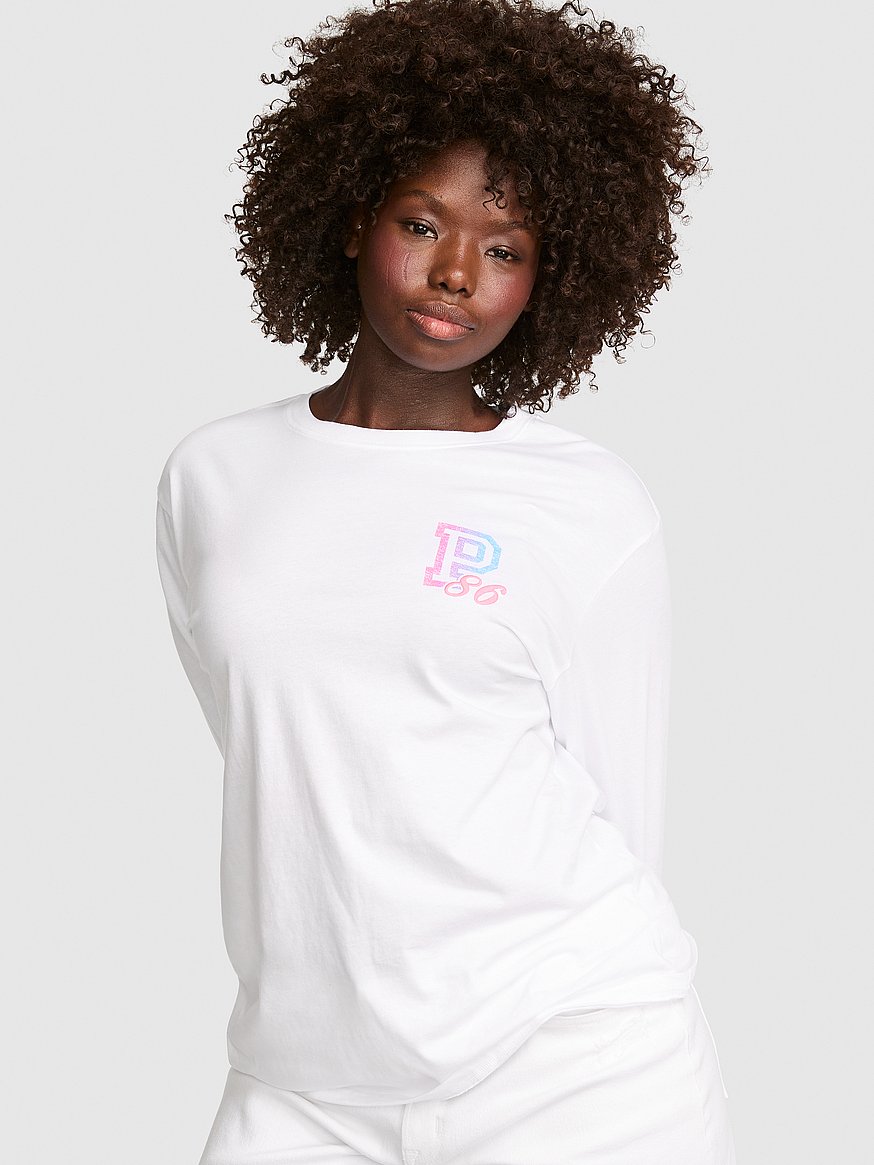Buy Campus Cotton™ Long-Sleeve Tee, White/Ivory - Order Tops