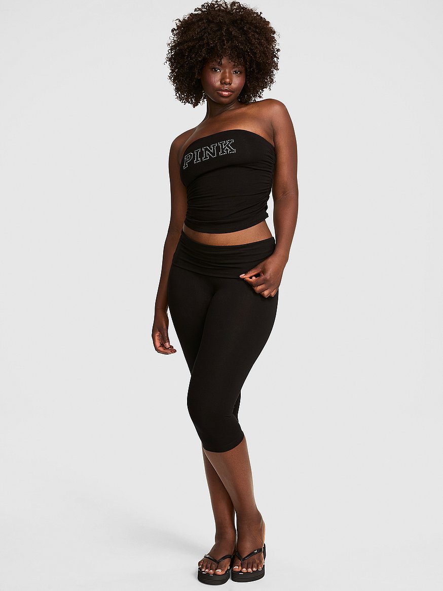 Buy All-Day Cotton™ Foldover Capri Leggings, Pure Black Diamante