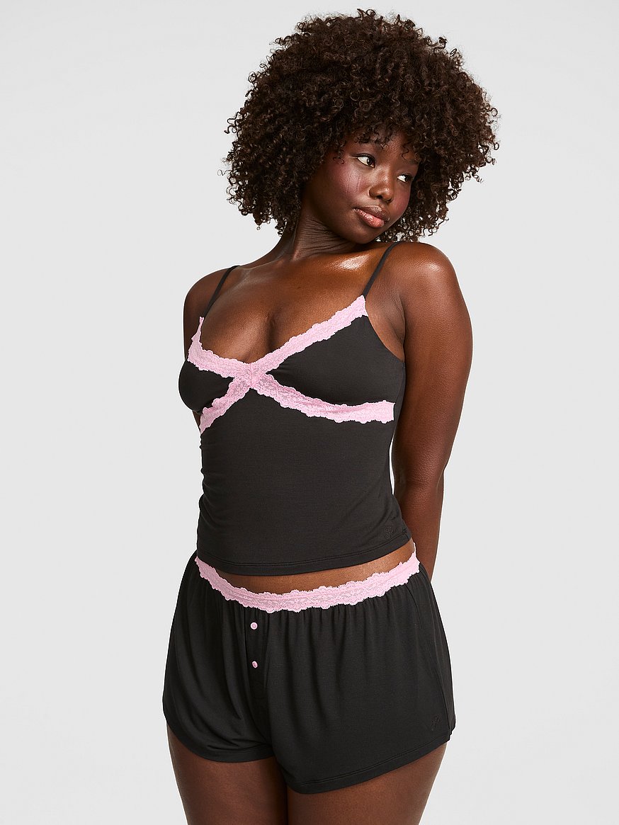 Buy 24/7 Lounge Modal Lace-Trim Micro Shorts, Black - Order Pajama