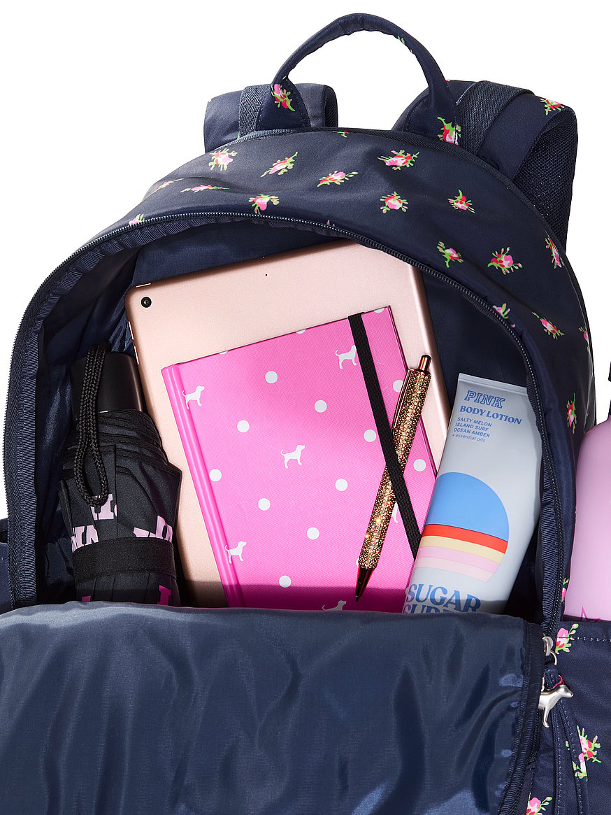 Buy Puffer Quilted Backpack 21.5 Liters, Navy Floral - Order Bags