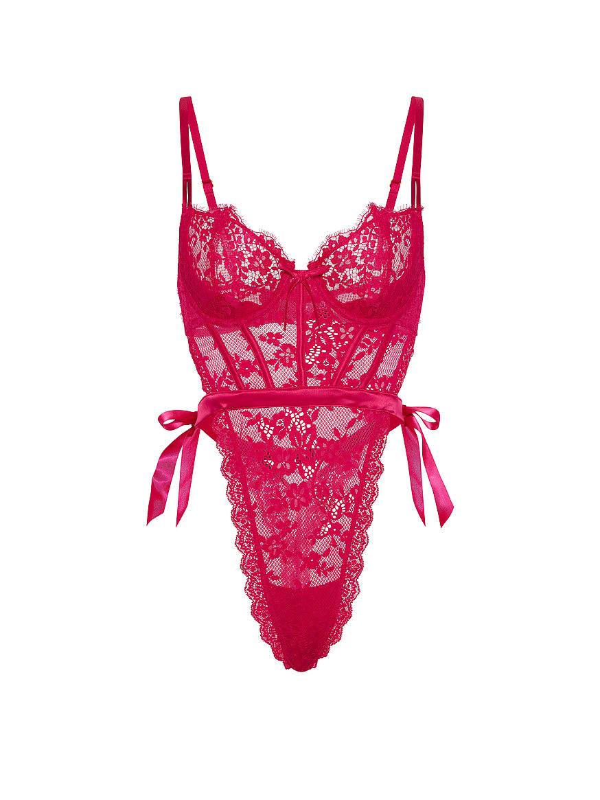 Buy Wicked Unlined Lace Teddy, Vibrant Fuschia - Order Teddies