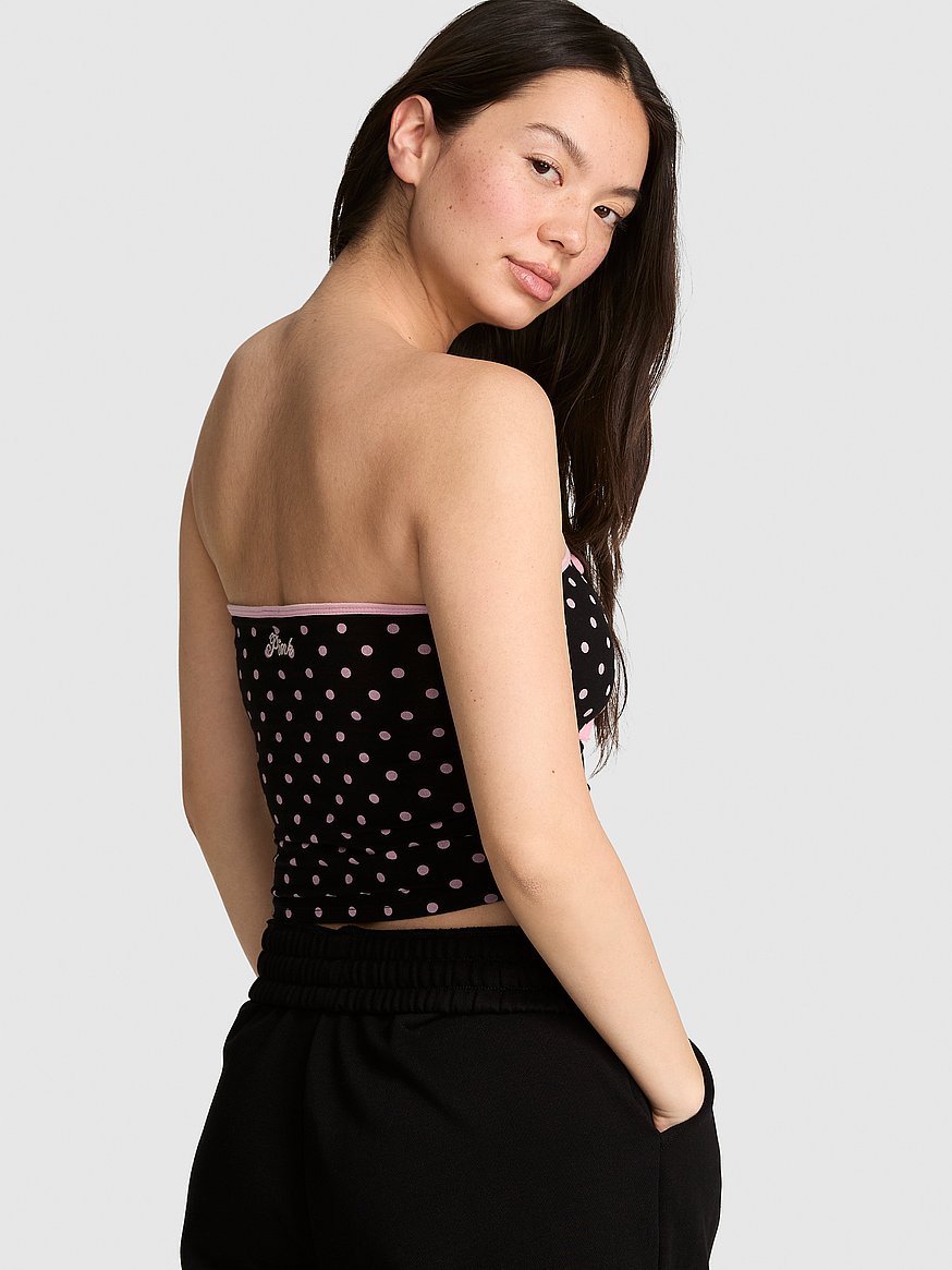 Buy All-Day Cotton™ Ruched Front-Tie Tube Top, Pink Tulip Dots