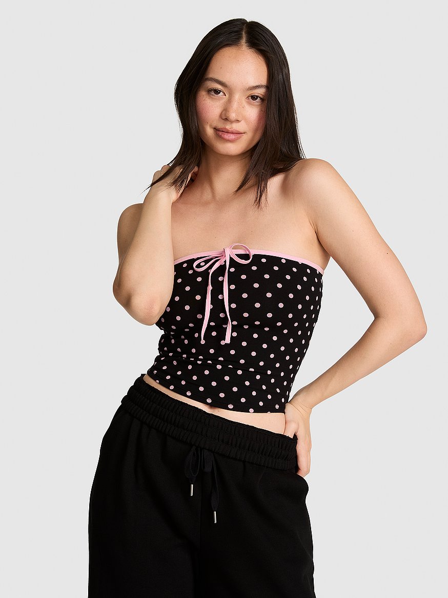 Buy All-Day Cotton™ Ruched Front-Tie Tube Top, Pink Tulip Dots