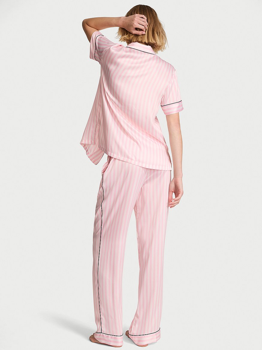 Victoria's Secret ピンクストライプ サテンパジャマセット Buy Signature Satin Short-Sleeve Long Pajama Set, Iconic Pink