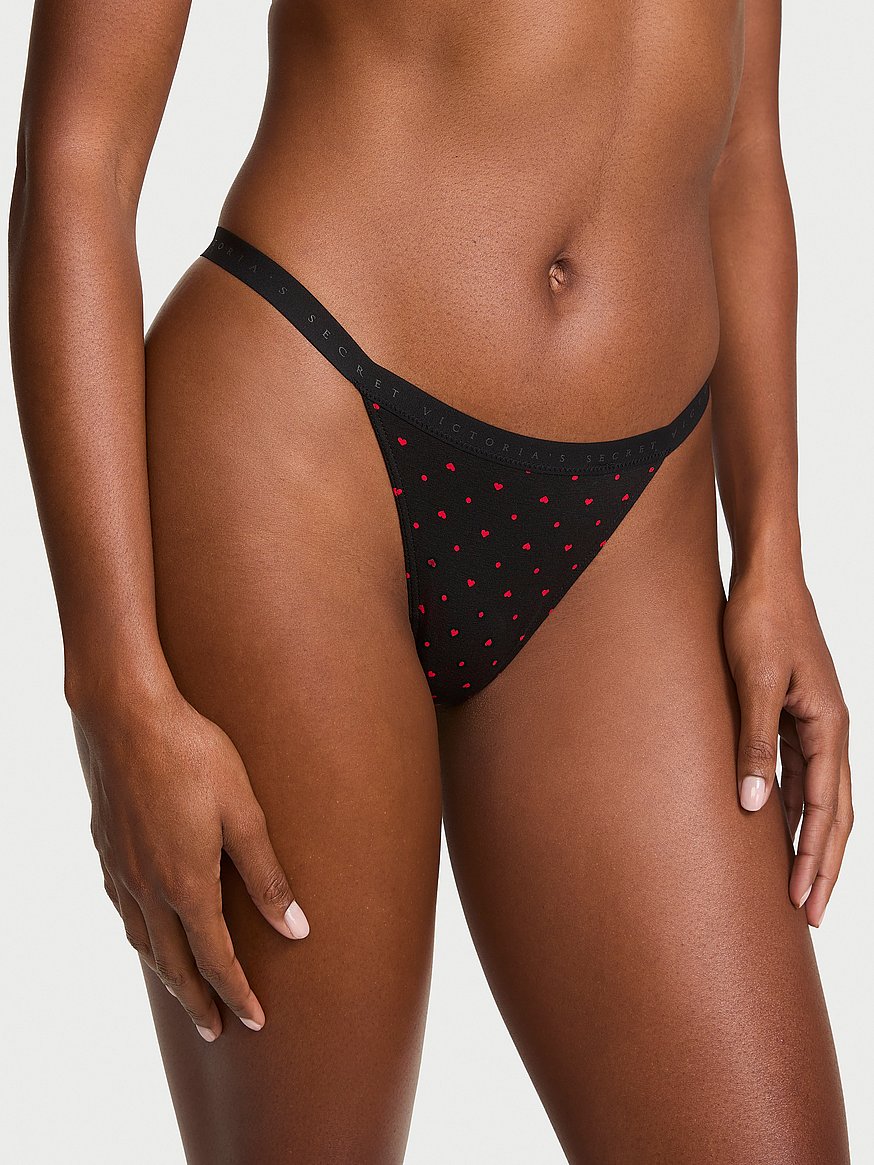 Buy Stretch Cotton V-String Panty, Black Hearts - Order Panties