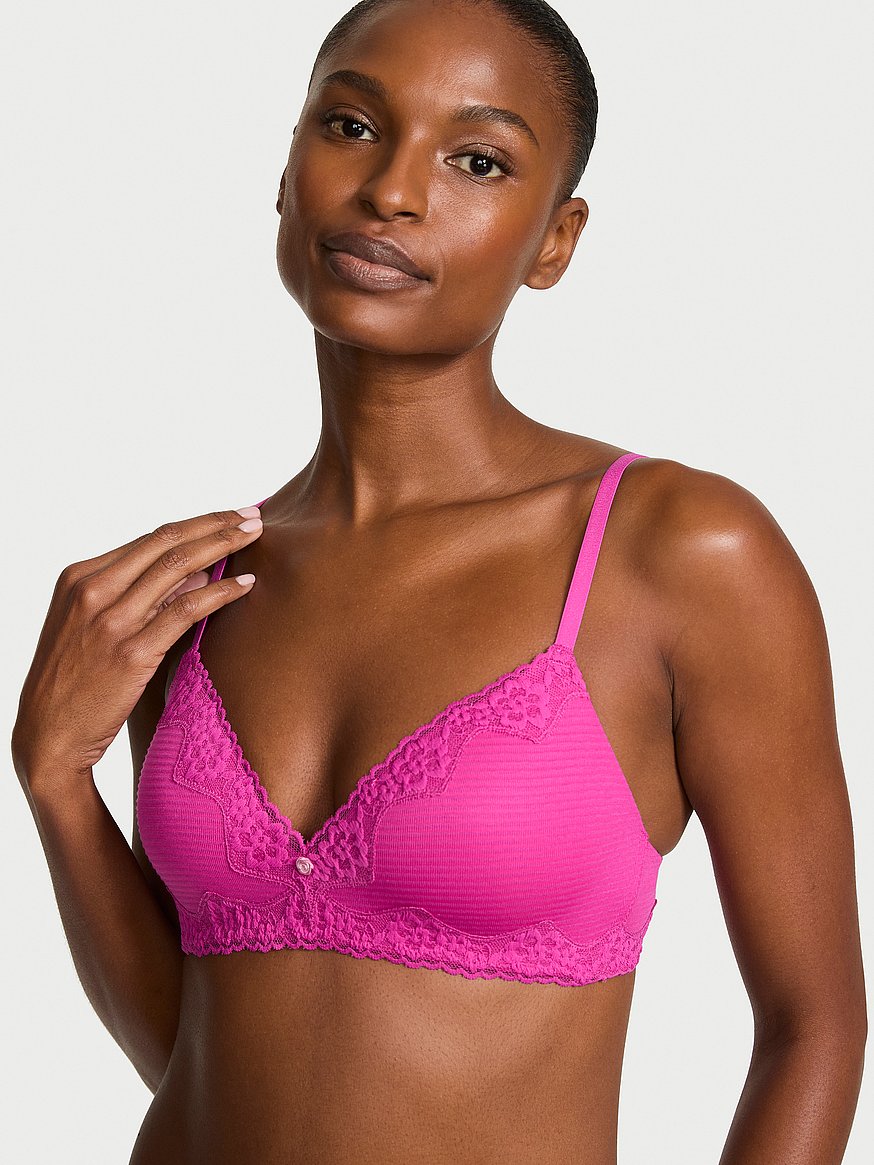 Buy Cotton Shadow Stripe Lace-Trim Lightly Lined Wireless Bra