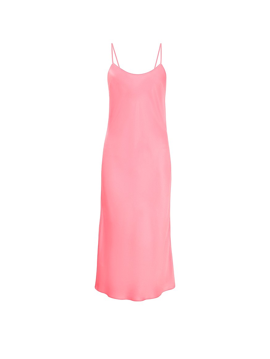 pink satin slip dress midi Pink Silk Satin Slip Dress: Italian Midi Evening Dress