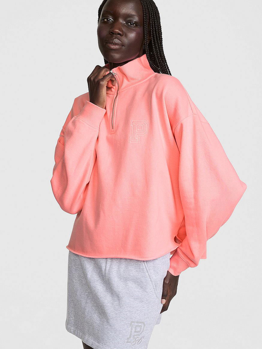 Buy Campus Fleece™ Quarter-Zip Straight-Cut Sweatshirt, Pink Sky