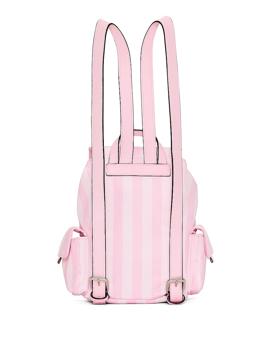 PINK Victoria\'s Secret Neon Pink Striped Canvas Backpack Victoria main image 3