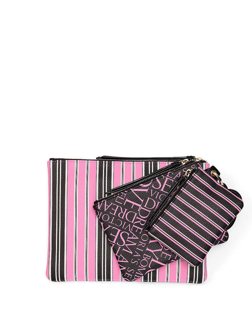 Buy Wristlet Travel Pouch Trio, Pink And Black Stripe - Order Bags