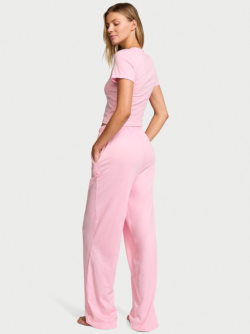 Buy 100% Cotton Tee Long Pajama Set, Victoria Pink - Order Pajamas