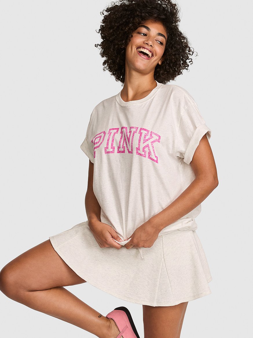 Buy Campus Cotton™ Tee, Snow Heather - Order Tops online - PINK US