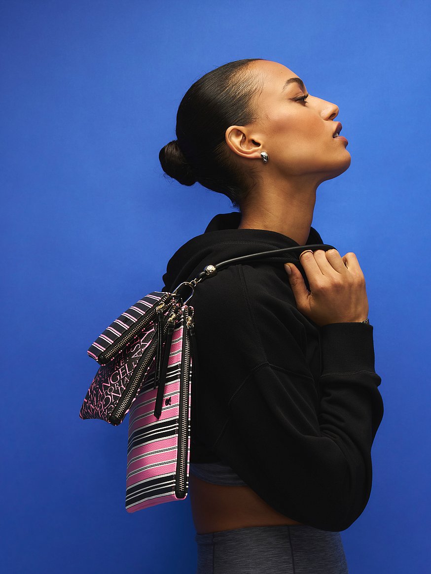 Buy Wristlet Travel Pouch Trio, Pink And Black Stripe - Order Bags