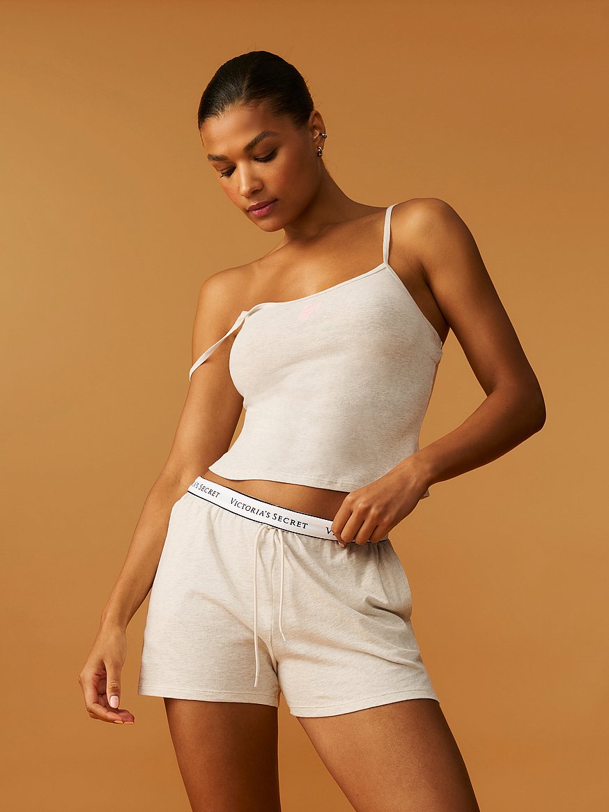 Buy 100% Cotton Cami & Short Set, Heather Natural - Order Pajamas