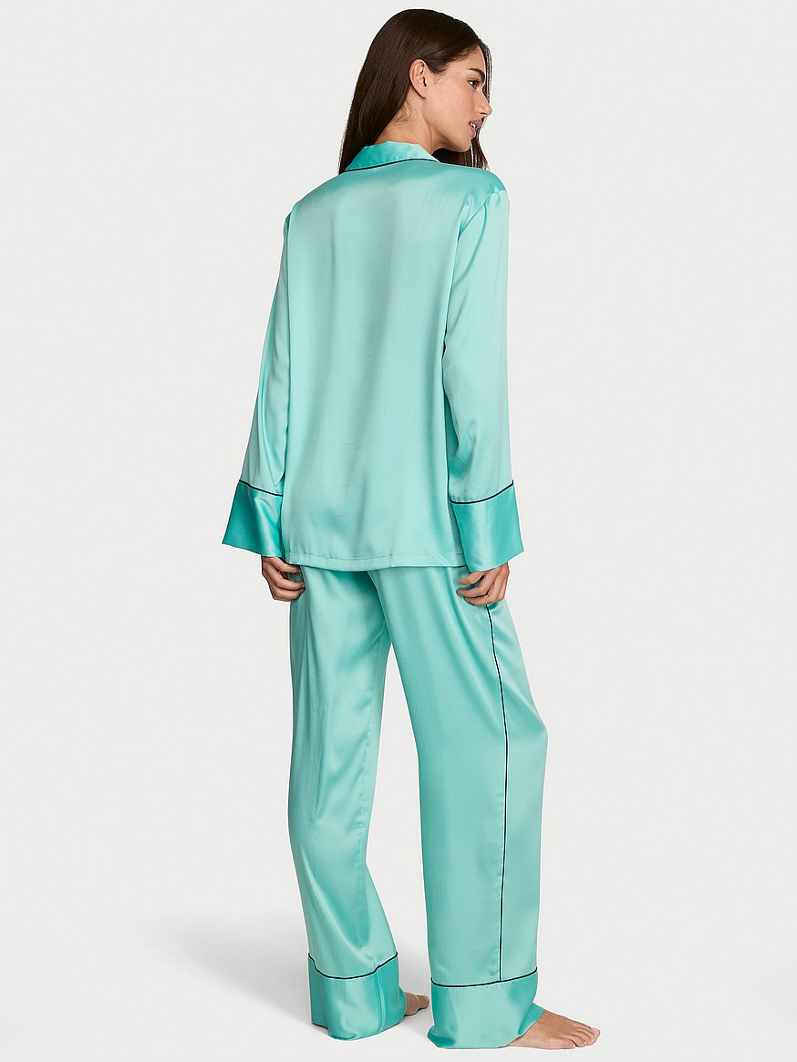 Buy Signature Satin Long Pajama Set, Blue - Order Pajamas Sets