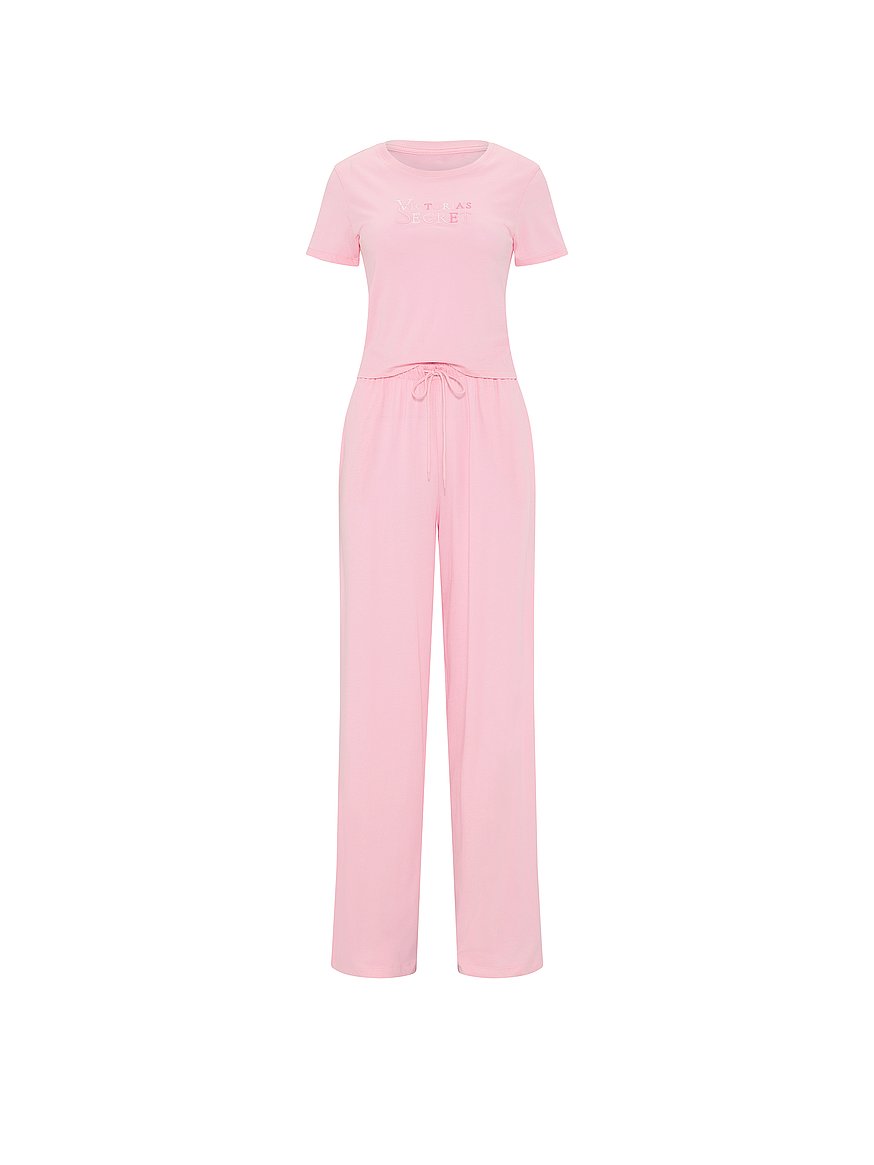 Buy 100% Cotton Tee Long Pajama Set, Victoria Pink - Order Pajamas