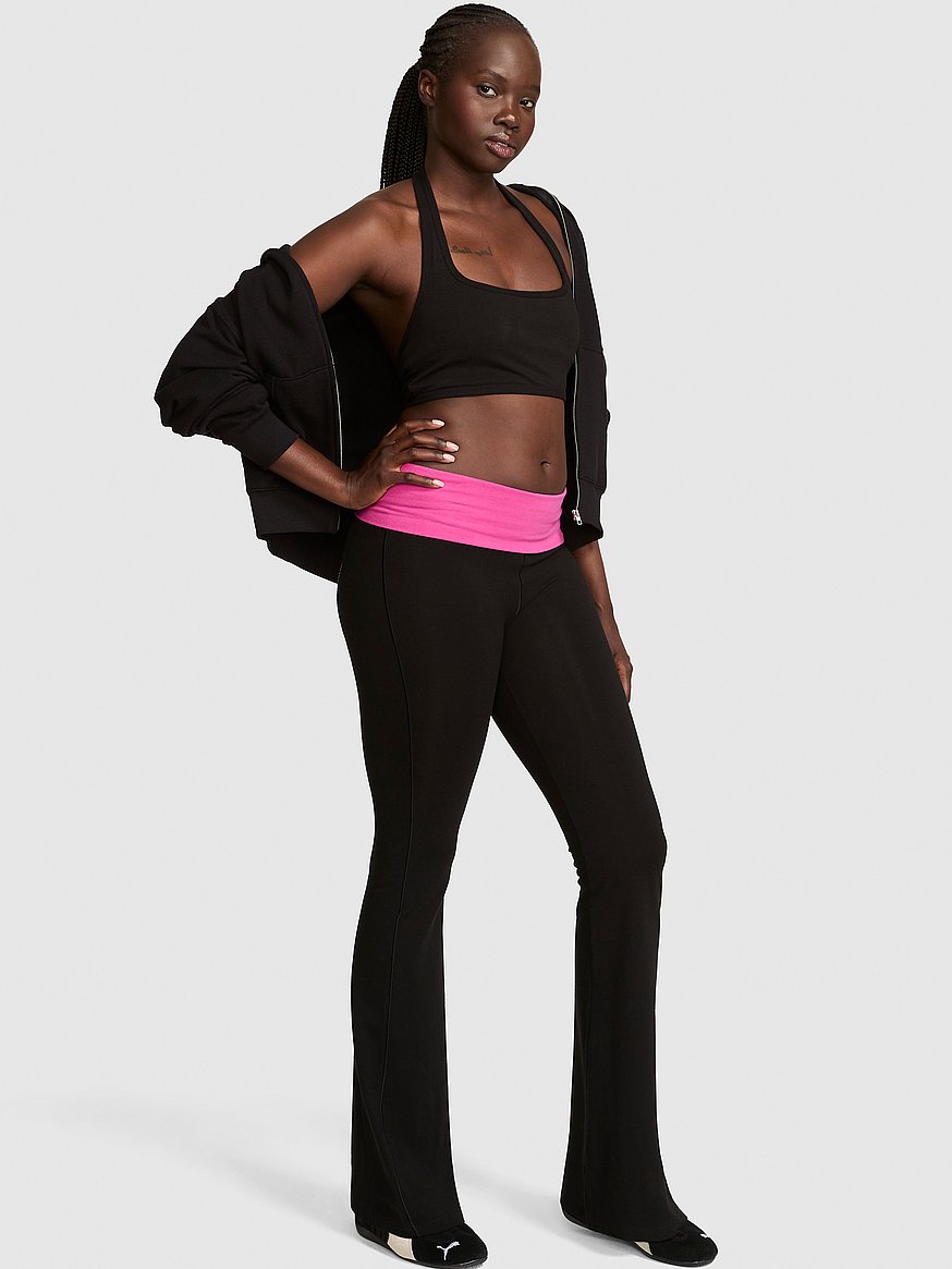 Buy All-Day Cotton™ Foldover Flare Leggings, Pure Black & Pink