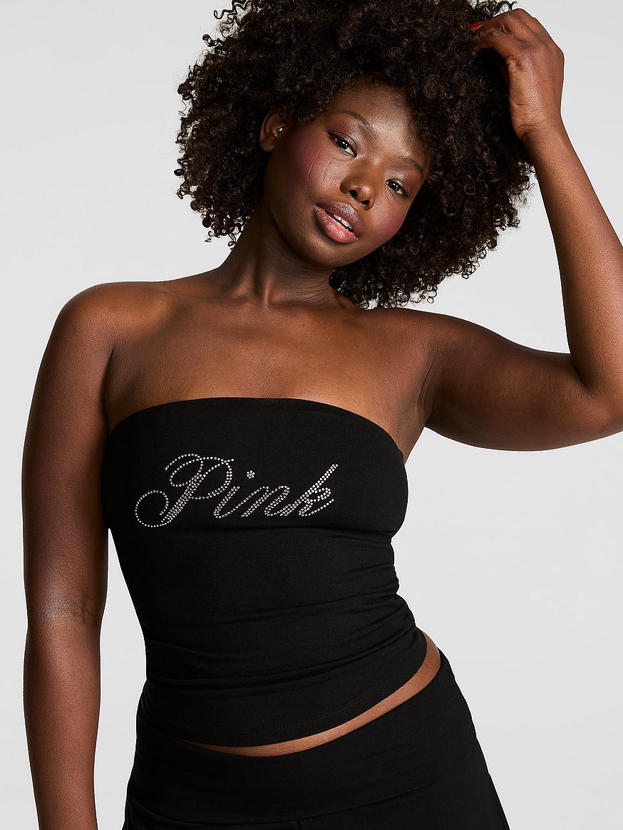 Buy All-Day Cotton™ Side-Ruched Tube Top, Pure Black With Pink