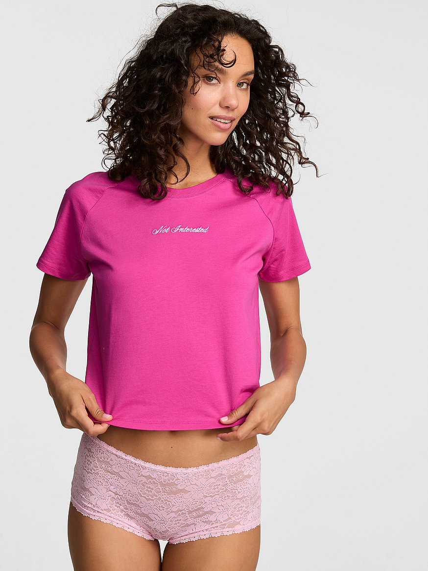Buy Cotton Raglan Sleep Tee, Pink Fire - Order Pajama Tops online