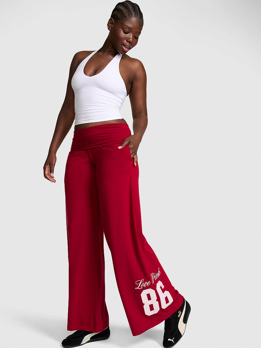 Buy All-Day Cotton™ Foldover Wide-Leg Pants, Red Lacquer - Order