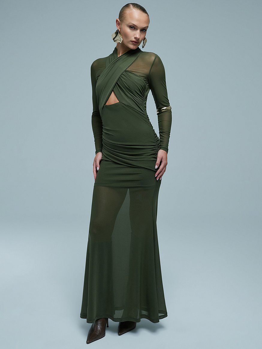 sporty formal dresses Buy Veria Sport Mesh Maxi Dress, Khaki - Order online silver short dress