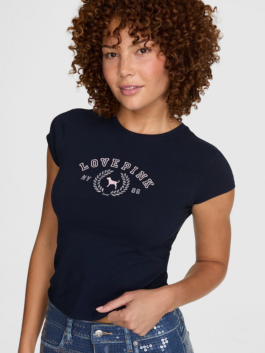Buy Cotton Baby Tee, Noir Navy - Order Tops online - PINK US