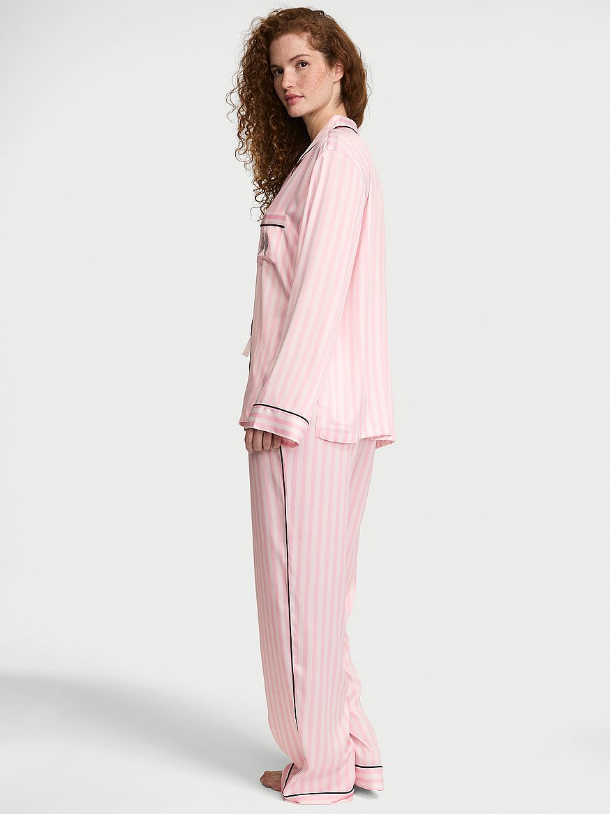 Buy Signature Satin Long Pajama Set, Iconic Pink Stripes - Order