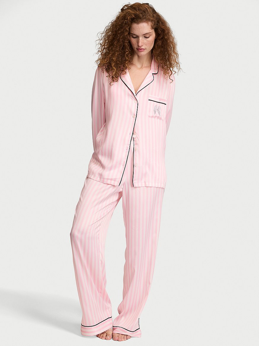 Victoria's Secret ピンクストライプ パジャマ Buy Signature Satin Long Pajama Set, Iconic Pink Stripes - Order