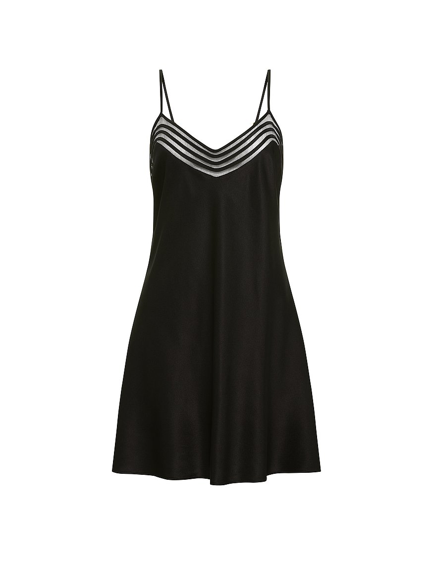 Very Sexy Silk Sheer Stripe Short Slip Dress, Black, XS - Women's Slips