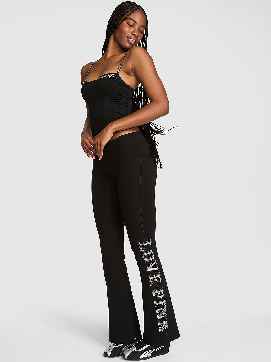 Buy All-Day Cotton™ Foldover Flare Leggings, Pure Black Love Pink
